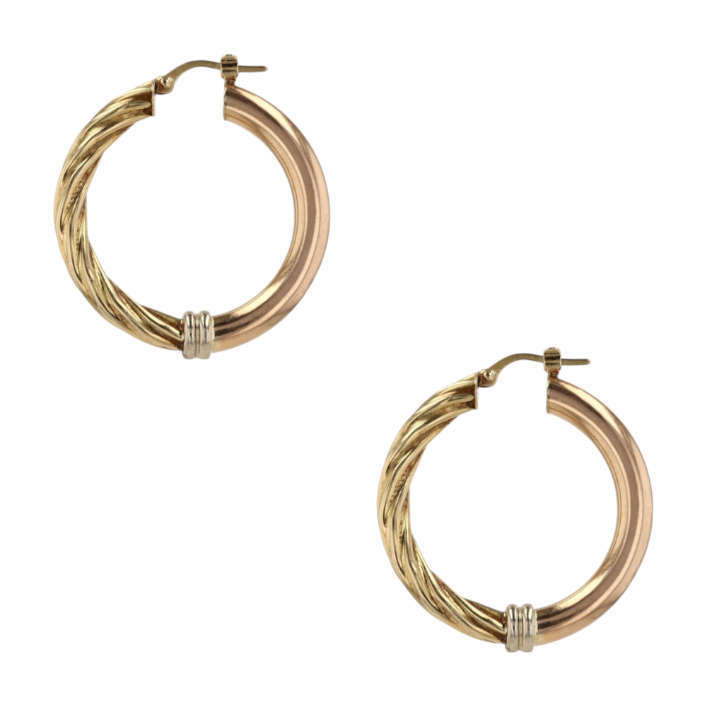 18K Tri-Tone Gold Hoop Earrings