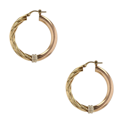 18K Tri-Tone Gold Hoop Earrings
