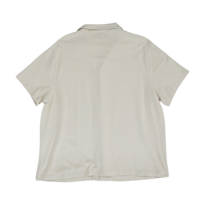 Beige Solid Short Sleeve Button Down