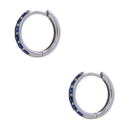 14K White Gold Sapphire Hoop Earrings