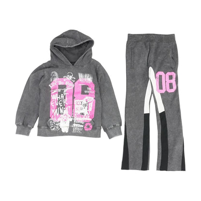 Gray Graphic Hoodie and Pants Set