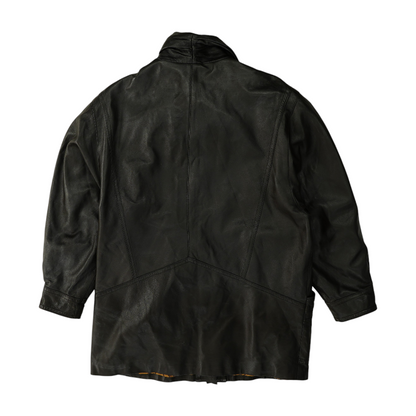 Brown Solid Leather Coat