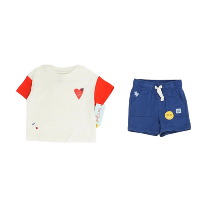 White Color Block Short Sleeve Set