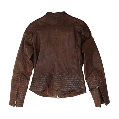 Brown Solid Leather Jacket