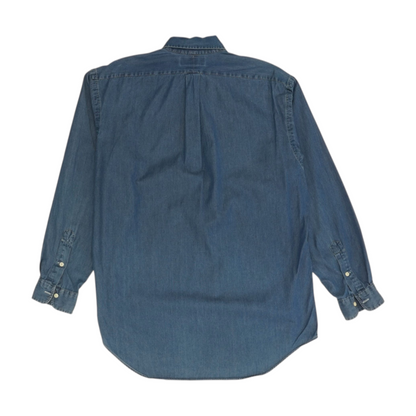 Blue Solid Long Sleeve Button Down