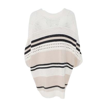 Beige Plus Striped Cardigan Sweater