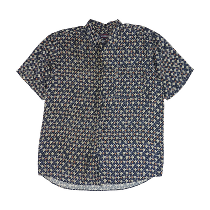 Navy Geometric Short Sleeve Button Down