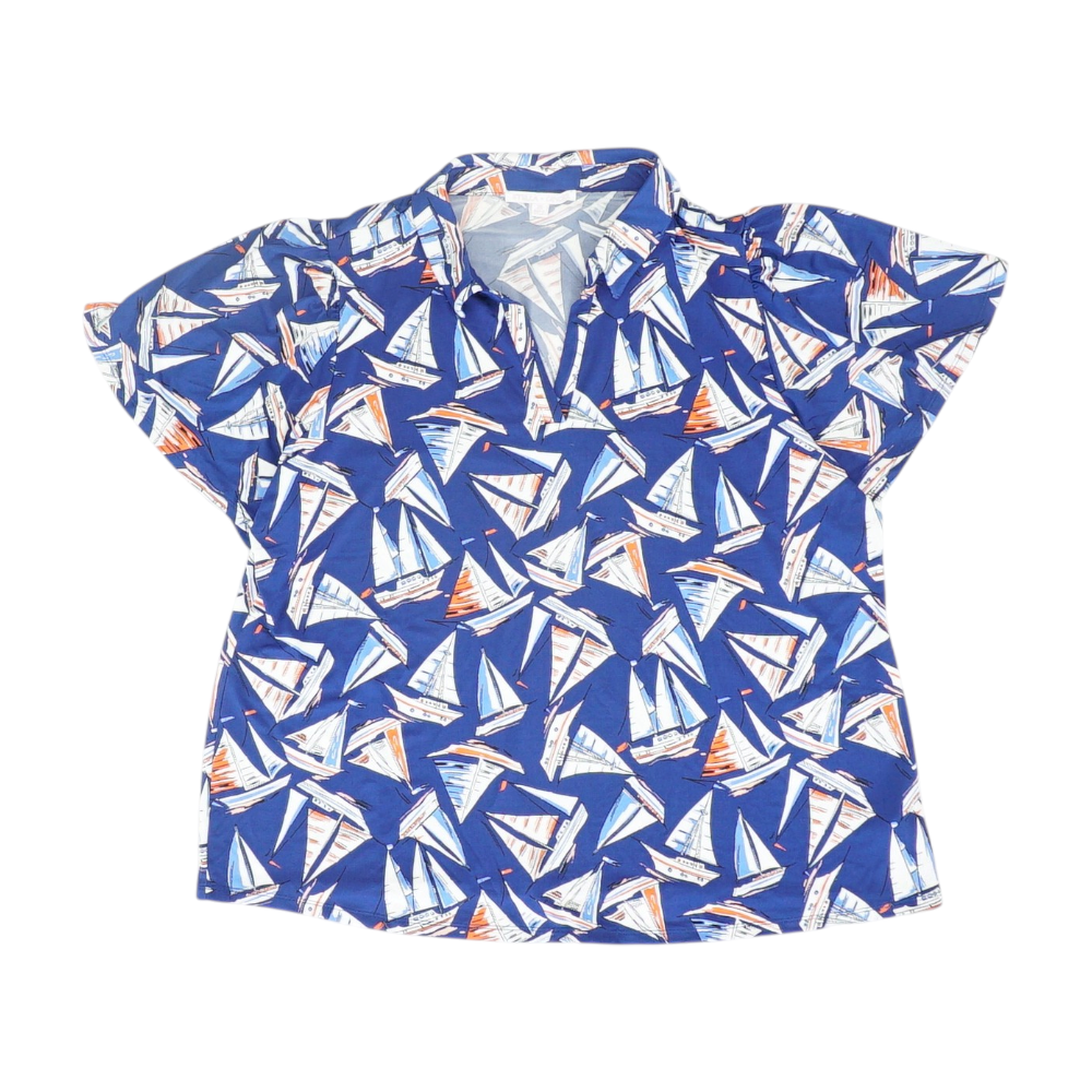 Navy Plus Size Print Blouse