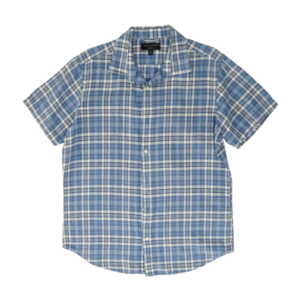 Blue Plaid Short Sleeve Button Down