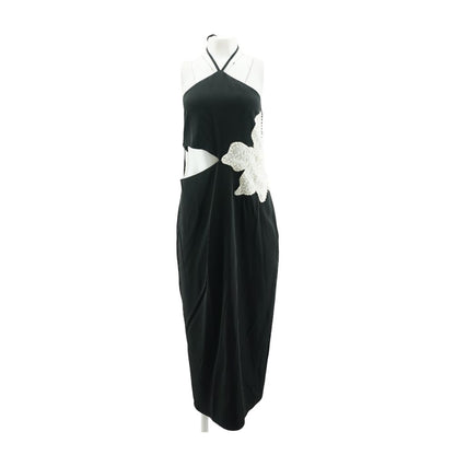 Black Solid Midi Dress