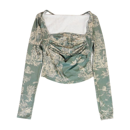 Green Graphic Long Sleeve Blouse