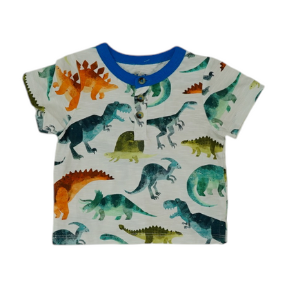 White Print Henley T-Shirt