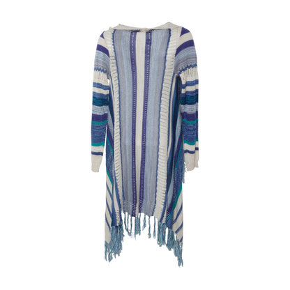 Beige Striped Cardigan Sweater