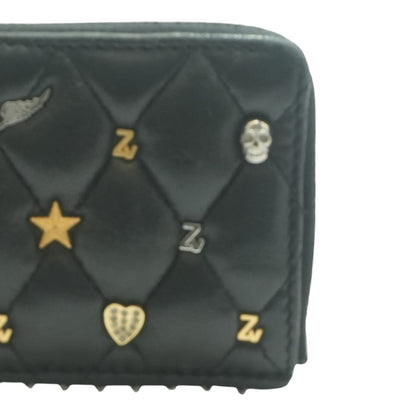 Black Zv Card Lucky-Charms Leather Cardholder