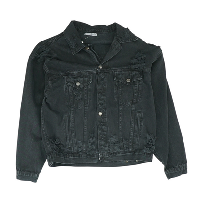Black Solid Denim Jacket