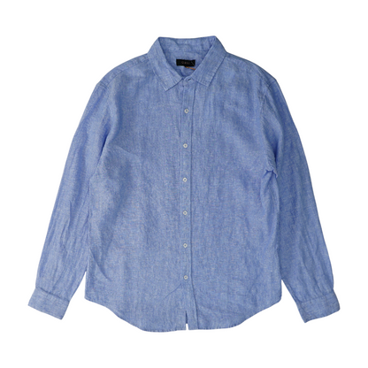 Blue Solid Long Sleeve Button Down