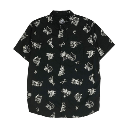 Black Print Short Sleeve Button Down