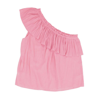 Pink Solid Short Sleeve Blouse