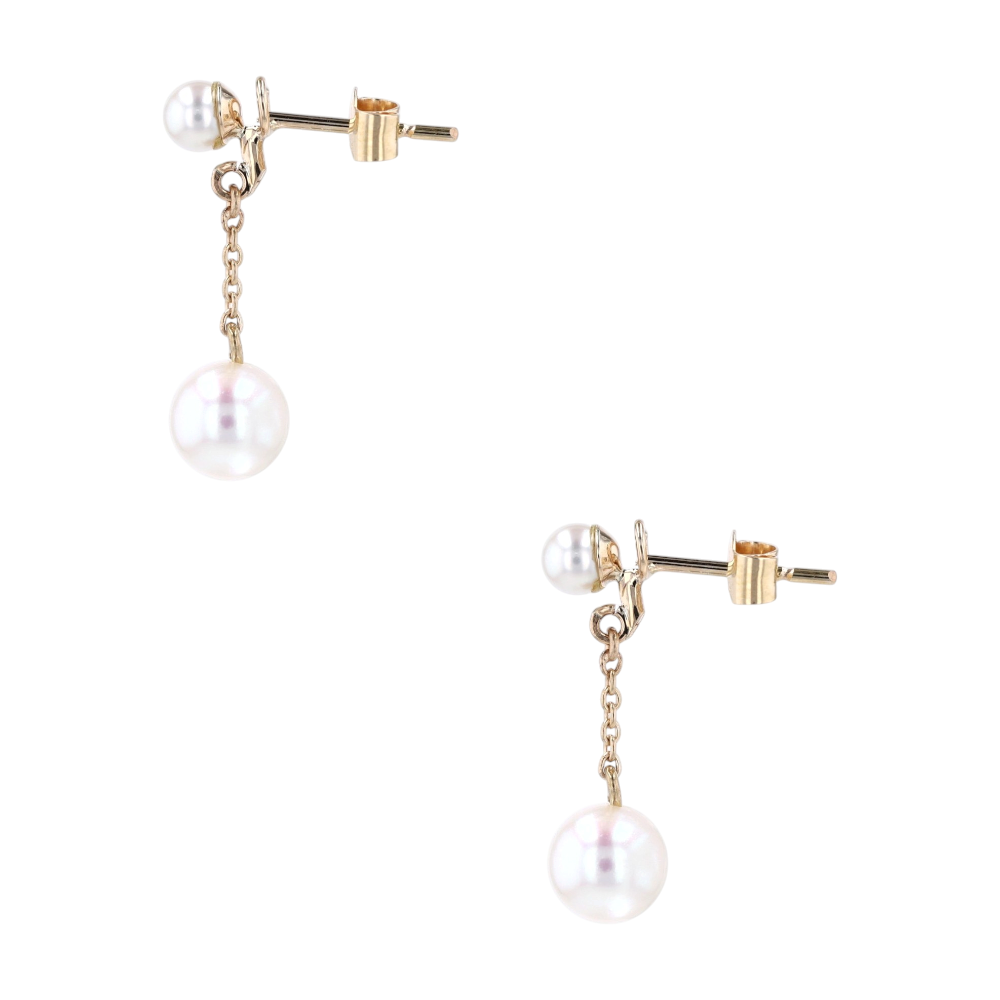 18K Yellow Gold Cultured Pearl Drop Earrings – Image 2