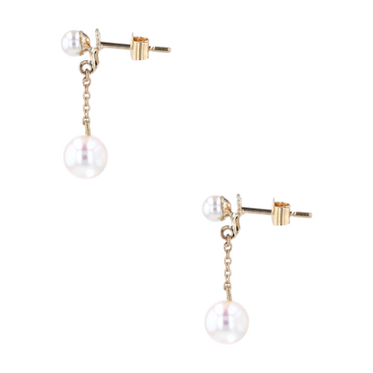 18K Yellow Gold Cultured Pearl Drop Earrings – Image 2