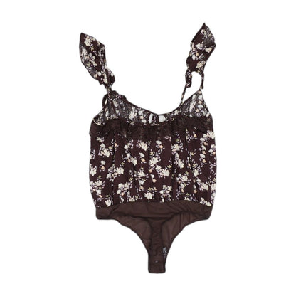 Brown Floral Bodysuit Blouse