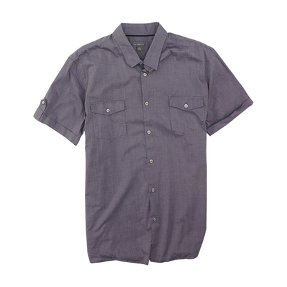Purple Solid Short Sleeve Button Down