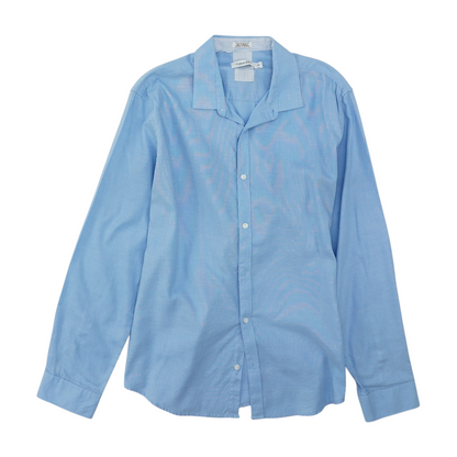 Blue Solid Long Sleeve Button Down