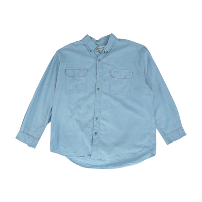 Blue Solid Long Sleeve Button Down