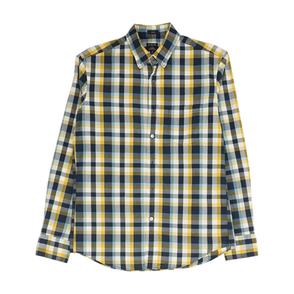 Navy Plaid Long Sleeve Button Down