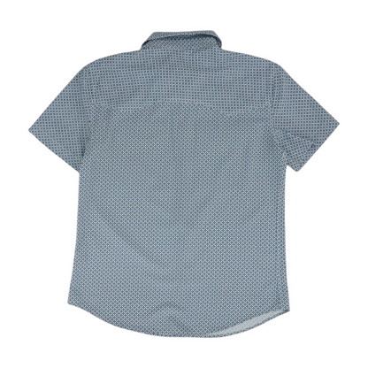 Blue Geometric Short Sleeve Button Down