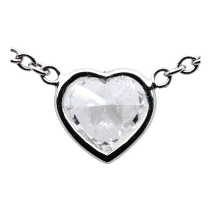 18K White Gold Bezel Set Heart Solitaire Diamond Pendant Necklace