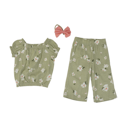 Green Floral Short Sleeve Set