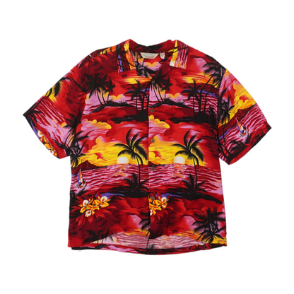 Vintage Red Tropical Short Sleeve Button Down