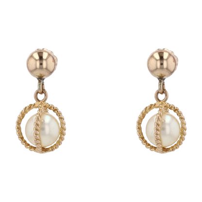 14K Yellow Gold Cultured Pearl Drop Earrings