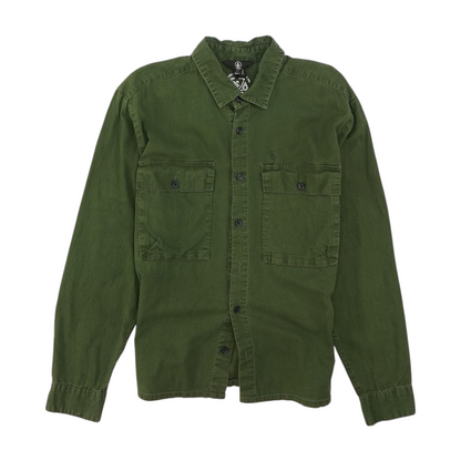 Green Solid Long Sleeve Button Down