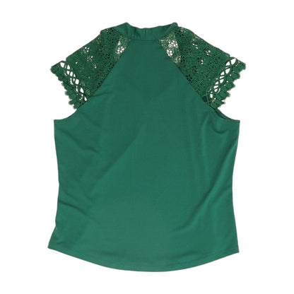 Green Solid Short Sleeve Blouse