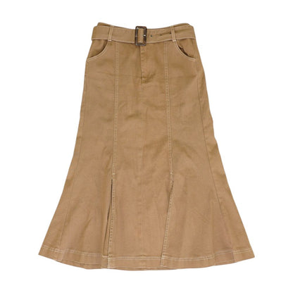 Brown Solid Maxi Skirt