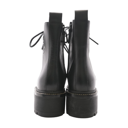 Black Leather Lace-Up Ankle Boots