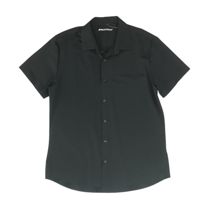 Black Solid Short Sleeve Button Down