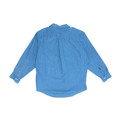 Blue Solid Long Sleeve Button Down