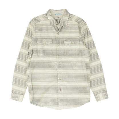 Beige Striped Long Sleeve Button Down
