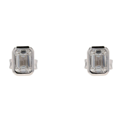 Sterling Silver Emerald Cut Diamond Stud Earrings