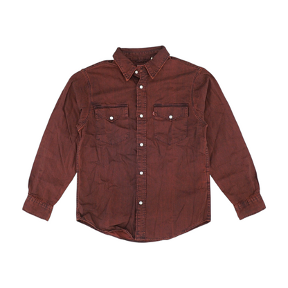 Red Solid Long Sleeve Button Down