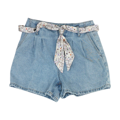Blue Solid Denim Shorts