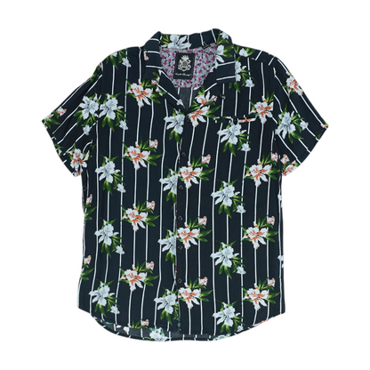 Black Floral Short Sleeve Button Down