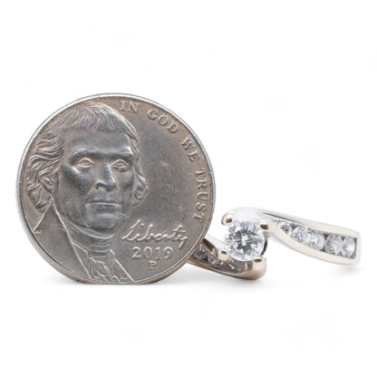 14K White Gold Round Diamond Center And Accents Engagement Ring