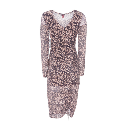 Beige Animal Print Midi Dress
