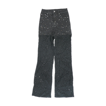 Black Floral Wide Leg Jeans