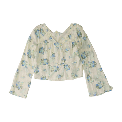 White Floral Cropped Blouse