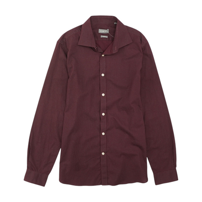 Maroon Polka Dot Long Sleeve Button Down